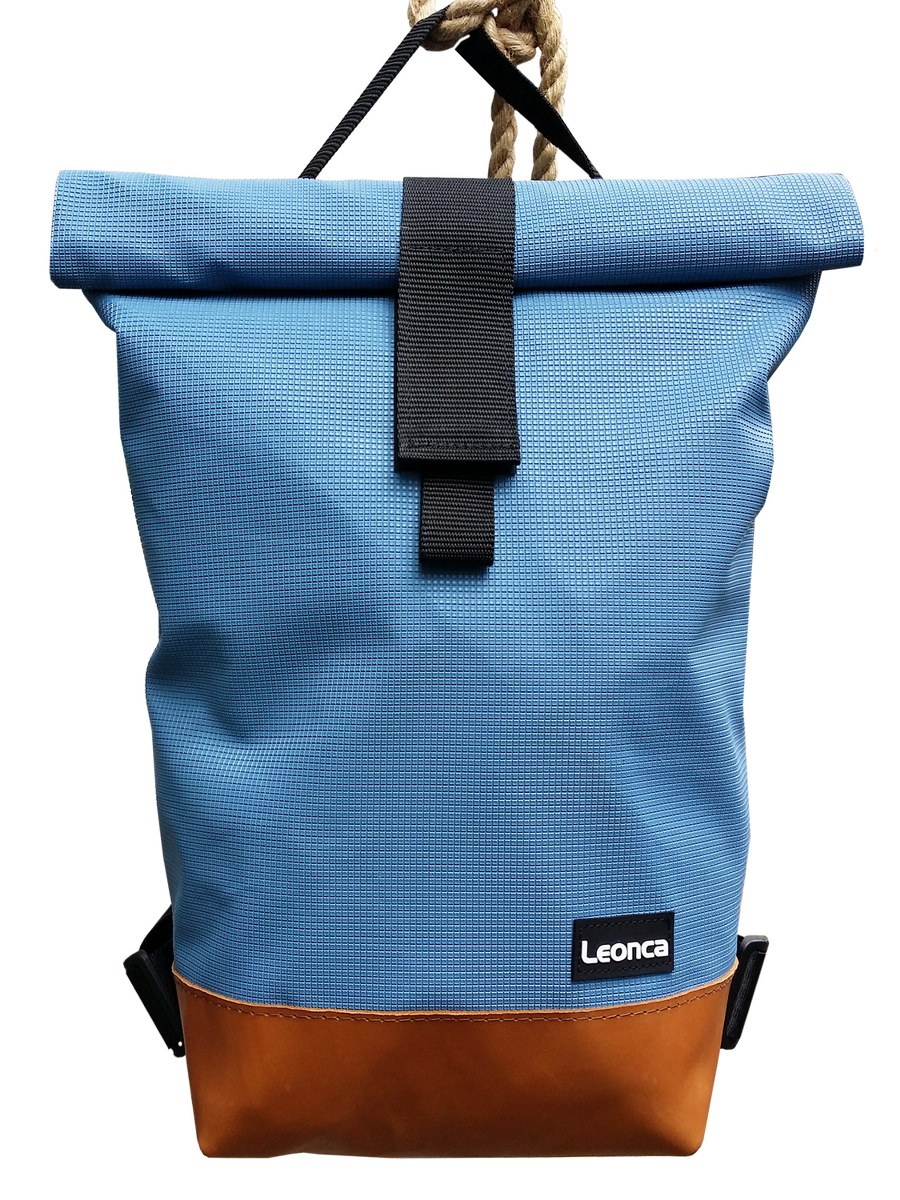 unisex Handtaschen blau Rollrucksack Turnmatte & Turnbockleder L 42 von LEONCA