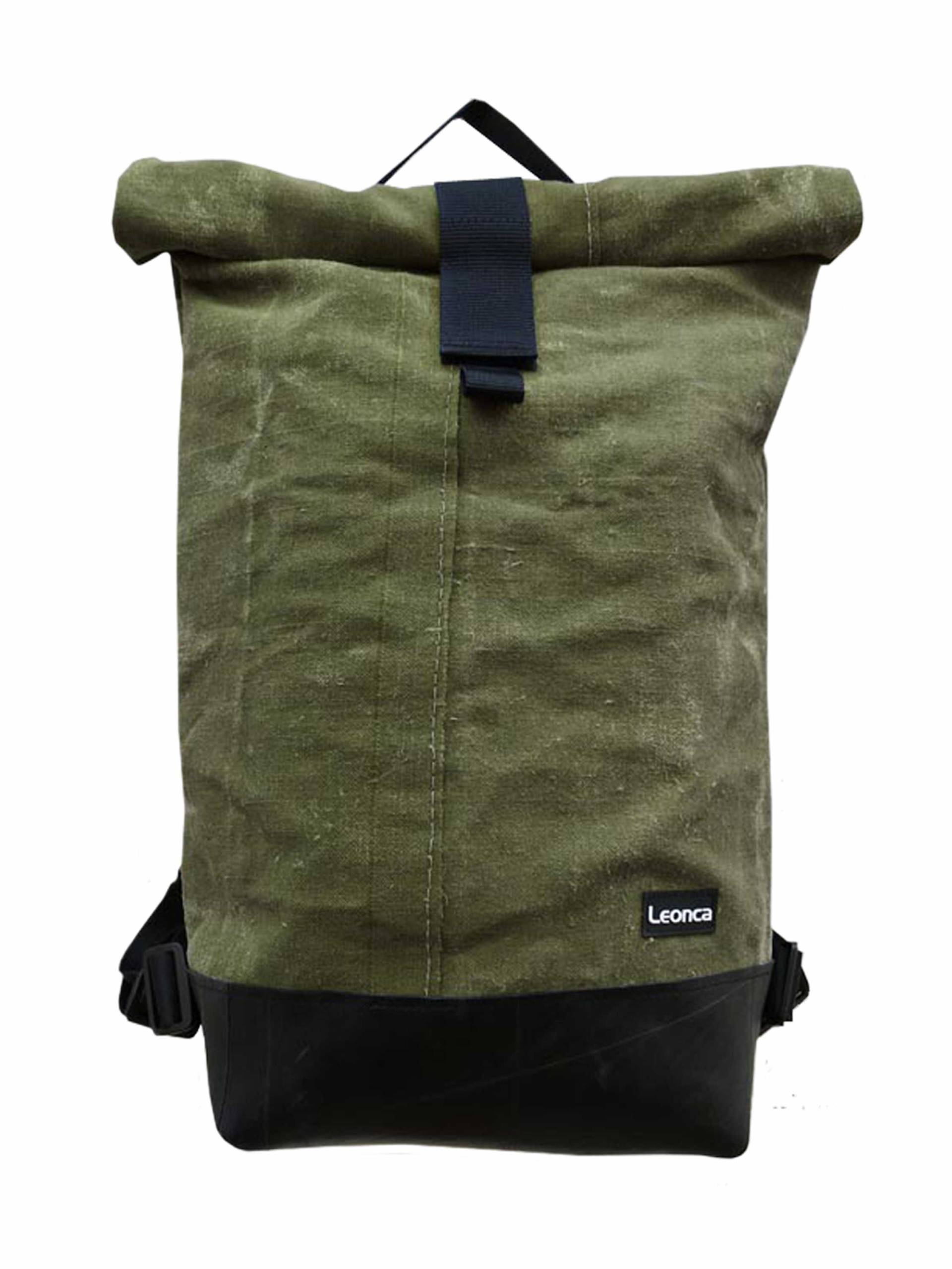 unisex Handtaschen khaki Rollrucksack Zeltleinen Oliv dunkel L 42 von LEONCA