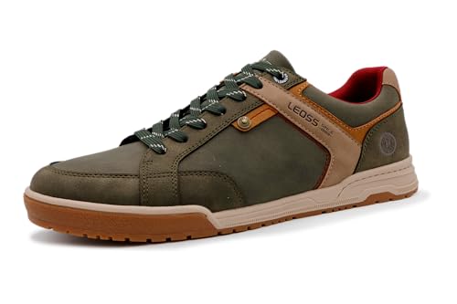 LEOSS ORIGINAL Halbschuhe Schnürhalbschuhe Herren Straßen Laufschuhe Herbst Turnschuhe rutschfest Freizeitschuhe Winter Sneaker für Walking (Dunkelgrün, 42 EU, MU9564-15) von LEOSS ORIGINAL