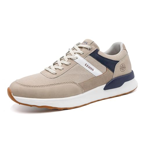 LEOSS ORIGINAL Herren Atmungsaktiv Straßenlaufschuhe Leicht Freizeit Sportschuhe Classic Sneaker Atmungsaktive lässige Herren-Sneakers mit Schnürung beige 43 EU von LEOSS ORIGINAL