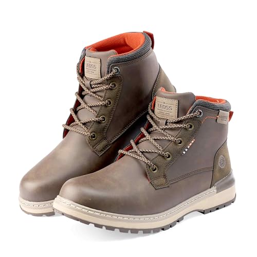 LEOSS ORIGINAL Herren Stiefel Casual Wanderschuhe Warm Outdoor Weiche Motorrad Schuhe Casual Arbeitsstiefel Gemütlich Stiefel Rutschfest Klassische Boots MU9556-8 (Braun,45) von LEOSS ORIGINAL