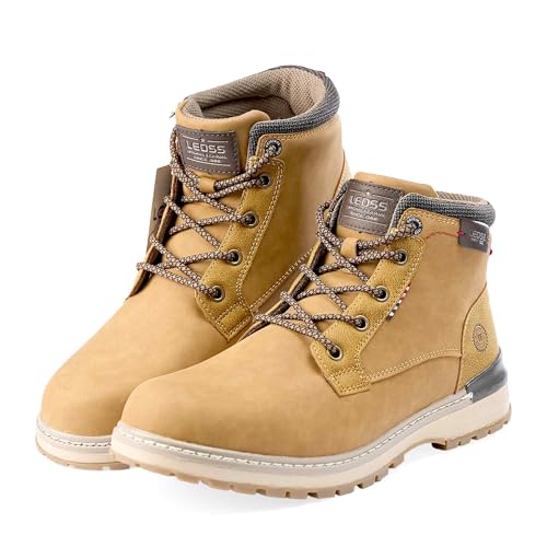 LEOSS ORIGINAL Herren Stiefel Winterstiefel Bequem Rutschfeste Stiefel Outdoor Schuhe Motorrad Motorrad Schuhe Gemütlich Stiefel Rutschfest Klassische Boots MU9556-7 (Kamel,44) von LEOSS ORIGINAL