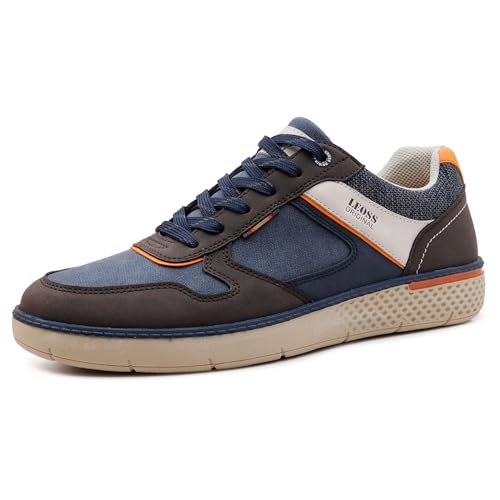 LEOSS ORIGINAL Herrenschuhe Casual Sportschuhe elegant atmungsaktiv zum Spazierengehen im Freien aus Kunstleder, Jeansblau, 42 EU von LEOSS ORIGINAL
