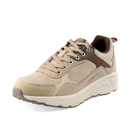 LEOSS ORIGINAL Laufschuhe rutschfest Schnürschuhe Winter Boardschuhe Turnschuhe Schnürer Freizeitschuhe Sneaker für Herren Outdoorschuhe (Beige, 43 EU, MLE255072-7) von LEOSS ORIGINAL