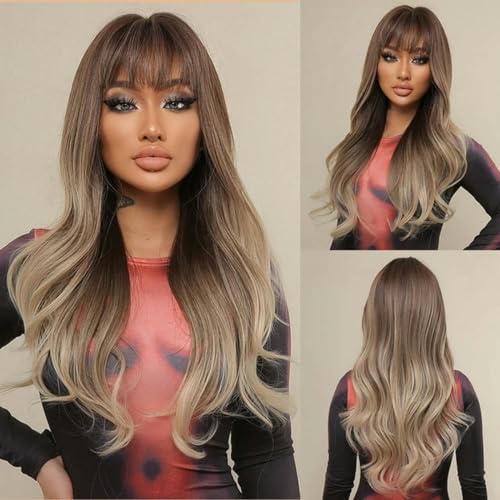 Blonde synthetische lange gewellte Perücke Ombre Lila bis Blau für FRAUEN Cosplay Halloween Perücken Hitzebeständige Faser Pony Haar-LC5207-1 von LEPIZ