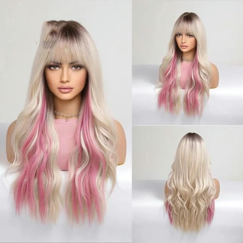 Blonde synthetische lange gewellte Perücke Ombre Lila bis Blau für FRAUEN Cosplay Halloween Perücken Hitzebeständige Faser Pony Haar-LC8157-1 von LEPIZ