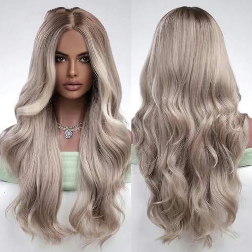 Braune blonde Haarperücke, lange gewellte Perücken für Frauen, Cosplay, natürlich, gute Qualität, synthetische Perücke, Hochtemperaturfaser, EM2044-1 von LEPIZ