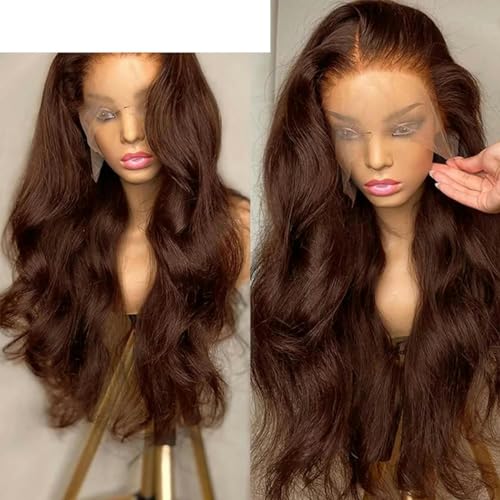 HD Schokoladenbraune 13x6 Körperwellen-Spitzenperücke brasilianisches Braun 360 volltransparente Spitzenperücken für Frauen Echthaar-13x4 HD Al Wig-10inches-150% von LEPIZ