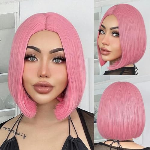 Kurze Perücke mit Pony, synthetische Perücken für Frauen, Ombre, Schwarz, Rot, Blond, Rosa, Cosplay, Party, natürliches Haar – TB110-2 von LEPIZ