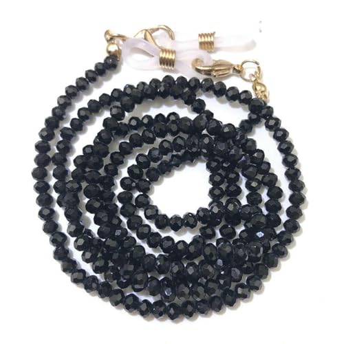 LEPIZ Handgefertigte, modische, galvanisierte Lesebrillenkette mit Perlen, Lanyard, Sonnenbrillenhalter für Damen, 3,0 mm, Schwarz, 75 cm von LEPIZ