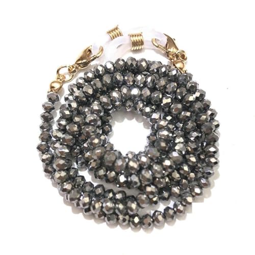 LEPIZ Handgefertigte, modische, galvanisierte Lesebrillenkette mit Perlen, Lanyard, Sonnenbrillenhalter für Damen, 3,0 mm, Silber, 75 cm von LEPIZ