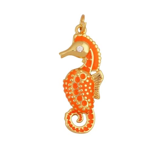 LEPIZ Trendy Ocean Jakobsmuschel Seestern Delfin Seepferdchen Charm Halskette Anhänger, Mehrfarbig Emaille Sommer Strand Urlaub Schmuck Versorgung K80-K807825L1-Orange von LEPIZ