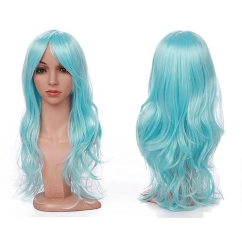 Lose gewellte Perücken, Halloween, Cosplay, Party, Damen, Pony, 58,4 cm, langes Haar, synthetische Perücke, 28 Farben, Blau, 58,4 cm von LEPIZ