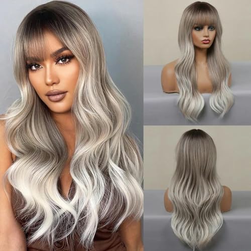 Ombre Braun Blonde lange gerade synthetische Perücken mit Pony Cosplay Perücke für Frauen Hochtemperatur-natürliches Kunsthaar-LC049-1 von LEPIZ