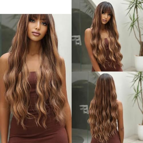 Ombre Braun Blonde lange gerade synthetische Perücken mit Pony Cosplay Perücke für Frauen Hochtemperatur-natürliches Kunsthaar-LC2039-1 von LEPIZ