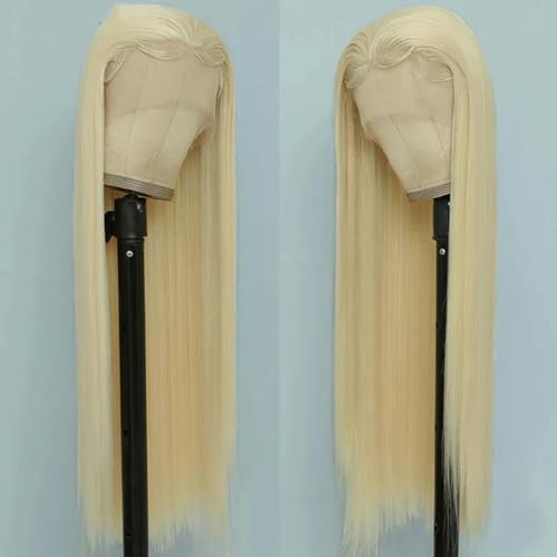 Schwarze Perücke, synthetische Lace-Front-Perücke, blond, schwarze synthetische Lace-Front-Perücken, leimloses Cosplay-Haar, Spitzenperücken für Frauen, 613 Blond, 180%, 13 x 1 Spitzenperücke, 45,7 von LEPIZ