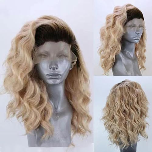 Synthetische Lace-Front-Perücke, kurze Perücke für Frauen, silberbraun, rosa, blau, synthetische Spitze-Perücke, Cosplay, kurze Perücke, Ombre-Blond, 40,6 cm von LEPIZ