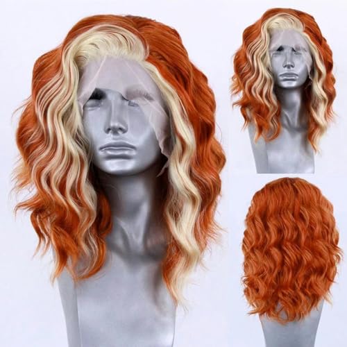 Synthetische Lace-Front-Perücken, kurze Perücke für Damen, silberfarben, braun, rosa, blau, synthetische Lace-Perücke, Cosplay, kurze Perücke, Highlight Orange, 30,5 cm von LEPIZ