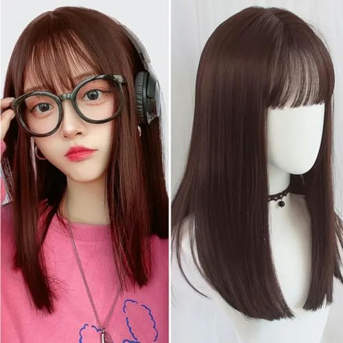 Synthetische lange Perücke mit Pony im Princess-Schnitt, natürlicher Look, 61 cm lange, hitzebeständige Drak Brown-Perücke für Damen – 618 Braun von LEPIZ