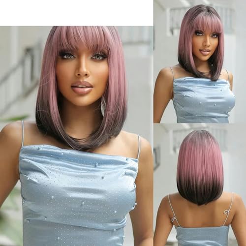 Synthetische schulterlange blonde knochengerade Perücke mit Pony für Frauen aschblonde Ombre-Cosplay-Perücken hitzebeständiges Naturhaar-WL1121-1 von LEPIZ