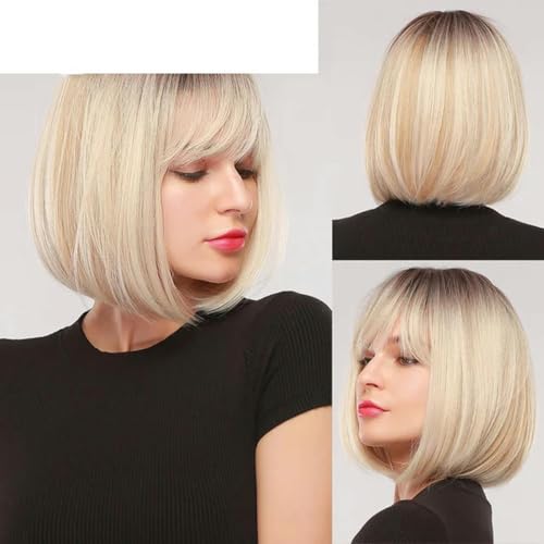 Weiße blonde graue synthetische Perücken mit Pony, kurze glatte Haare, Perücke für Frauen, Cosplay, täglich, natürliches Haar, hitzebeständig, SS176-1 von LEPIZ