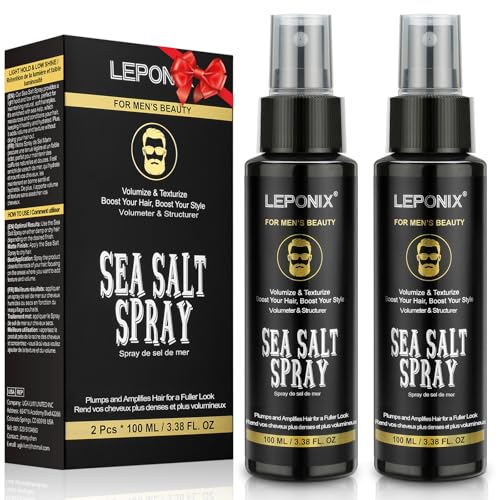 Sea Salt Spray Hair Men - Salzwasserspray Haare - Volumen & Texture Meersalz Spray für Haare Männer mit Kelp, Aloe Vera, Rote Algen Extrakt - Texturizing Spray Haare Für Männer - Haarspray 2 x 100ml von LEPONIX
