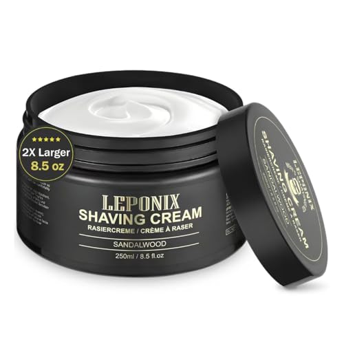 Rasiercreme Männer - Sandelholzduft - Reichhaltiger Rasierschaum für Schützende, Glatte & Weiche Rasur - Shaving Cream Men - 250g von LEPONIX