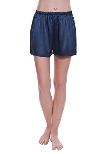 LEPTON 19 mm Shorts 100% Maulbeerseide – Damen-Pyjama-Shorts – weiche Nachtwäsche, Lounge-Shorts – Schlafshorts für Frauen (as3, Alpha, s, Regular, Regular, Marineblau, Klein) von LEPTON