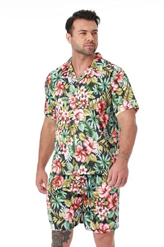 LEPTON Seidensatin Hawaii Set Loungewear Schlafanzug (Regenwald, XX-Large) von LEPTON