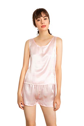 LEPTON Pyjama-Set aus 100 % Maulbeerseide, Tank und Shorts, weiche Nachtwäsche, Lounge-Set, Schlafpyjama für Damen, Pink, M von LEPTON