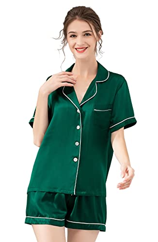 LEPTON Pyjama-Set aus 100 % Maulbeerseide, smaragdgrün, 42 von LEPTON