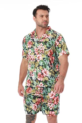 LEPTON Seidensatin Hawaii Set Loungewear Schlafanzug (Regenwald, X-Large) von LEPTON