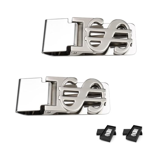 LERANXIN Money Clip 2 Stück, Geldklammern, Herren, Silber, mit Dollarzeichen, Geldscheinklammer, für Bargeld, Geldscheine, Karten (6 X 2,4 cm), Silber, Modern und Stilvoll von LERANXIN