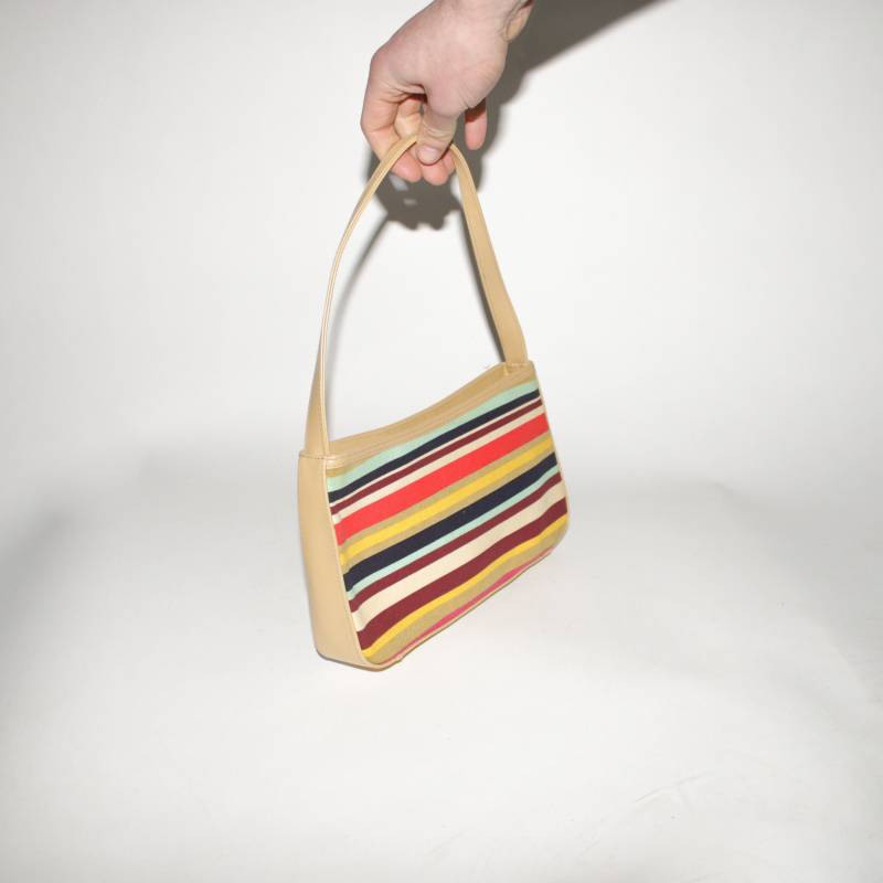 Vintage Handtasche Shoulderbag, 90Er, Y2K, 00S, Vintage 90Er Gestreifte Schultertasche in Multi Color/Beige von LEREAL