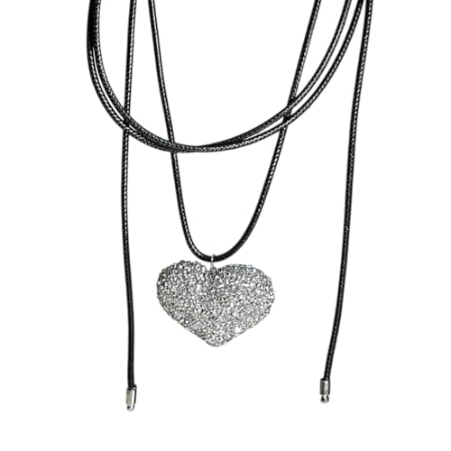 LERONO Halskette, Gothic-Halskette mit großem Herz-Anhänger für Damen, elegantes Gewebe, geknotete Schleife, verstellbare Kette, ästhetischer Schmuck, Choker, Metall von LERONO