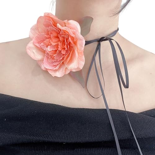 LERONO Halskette, moderne Stoff-Blumen-Halskette, auffälliges Nackenband, Schmuck, schickes Stoffblumen-Halskette für modebewusste Frauen, Stoff von LERONO