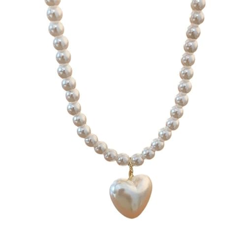 LERONO Halskette, modische Halskette, Schmuck, schicke Perlen, auffälliger Herzanhänger, Kunstperlen von LERONO