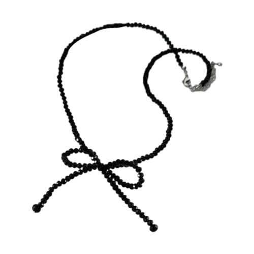 LERONO Halsketten, Kristallschleife, Schlüsselbeinkette für Damen und Mädchen, Perlen, Schleife, Halskette, handgefertigt, verstellbar, Schlüsselbeinkette, Damenschmuck, Kristall von LERONO