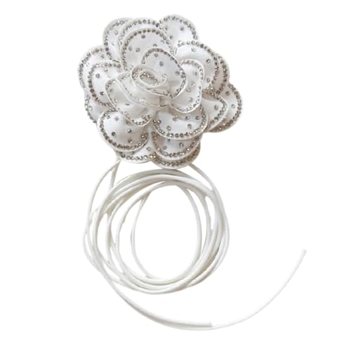 LERONO Halsketten, zarte Blumen-Halskette, Accessoire, raffinierte Blumen-Charm-Halskette, einzigartiger Blumenanhänger, Schlüsselbeinkette, Schmuck, Stoff von LERONO