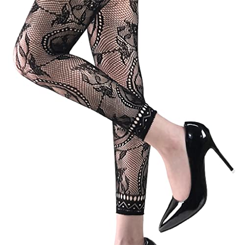 LERONO Strumpfhose für Damen, sexy, hohe Taille, Fischnetz-Leggings, ohne Füße, Blumenmuster, Jacquard-Muster, Netzstrumpfhose, schwarz, knöchellang, Strumpfhose, Clubwear, 113, M LERONO Strumpfhose für Damen, sexy, hohe Taille, Fischnetz-Leggings, ohne Füße, Blumenmuster, Jacquard-Muster, Netzstrumpfhose, schwarz, knöchellang, Strumpfhose, Clubwear, 113, M von LERONO