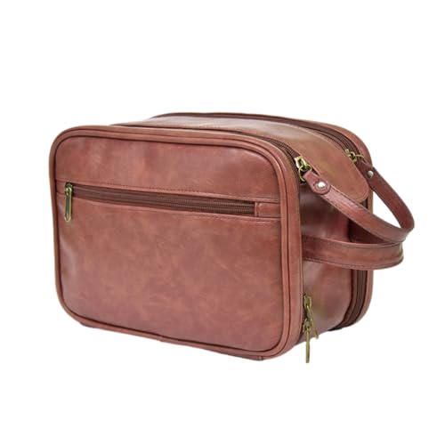 LERONO Taschen für Damen, Make-up-Organizer, Kosmetiktasche, große Kapazität, Kulturbeutel, Make-up-Tasche für Mädchen, Frauen, Reise-Kosmetiktasche, PU-Handtasche, coffee von LERONO