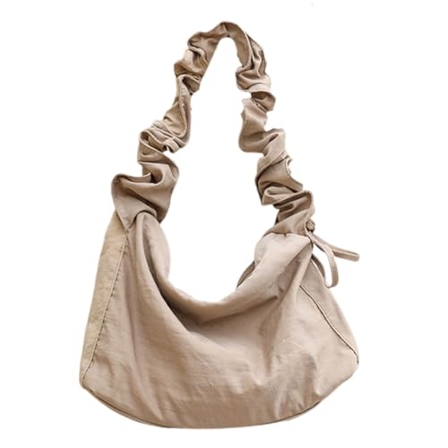 LERONO Taschen für Damen, Nylon, verstellbarer Riemen, plissiert, Kordelzug, Schultertasche, modisch, einfarbig, lässig, Crossbody-Tasche, Achseltasche, khaki von LERONO