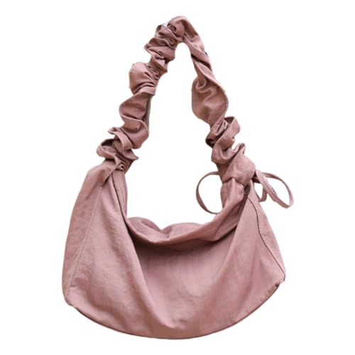 LERONO Taschen für Damen, Nylon, verstellbarer Riemen, plissiert, Kordelzug, Schultertasche, modisch, einfarbig, lässig, Crossbody-Tasche, Achseltasche, rose von LERONO