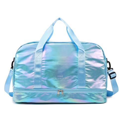 LERONO Taschen für Damen, Reisetasche für Damen und Mädchen, Sporttasche, große Kapazität, Turnbeutel, Yogatasche, Gepäcktasche, Schultertasche, Tragegriff oben, Perlglanz-Blau von LERONO