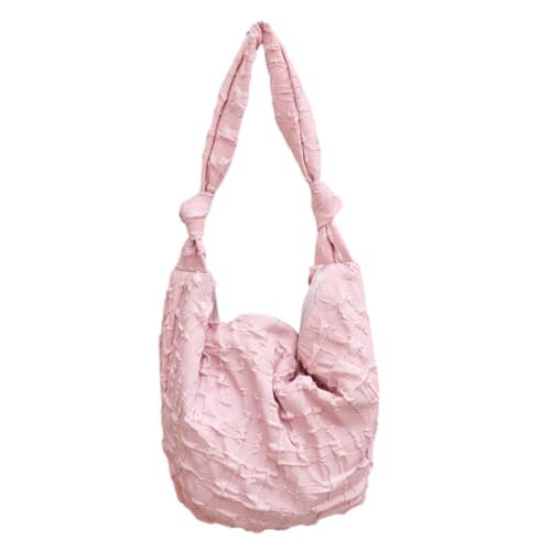 LERONO Taschen für Damen, Segeltuch, großes Fassungsvermögen, geknotet, breiter Riemen, einfarbig, plissiert, gerüscht, Handtasche, lässige Umhängetasche, rose von LERONO