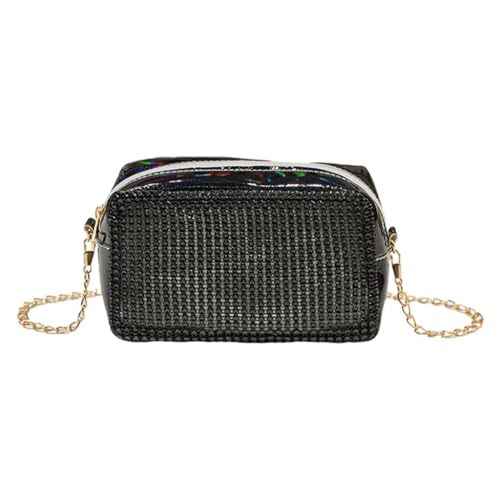 LERONO Taschen für Damen, glitzernde Münzgeldbörse, Hochzeit, Clutch, Handtasche für Damen, Mädchen, Schultertasche, Geldbeutel, Geldbörse mit Kette, Strass-Abendtasche, Schwarz von LERONO