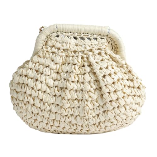 LERONO Taschen für Damen, modische Kettentasche, Umhängetasche, Stroh, gewebte Schultertaschen, trendige Strandtaschen für Mädchen und Frauen, große Kapazität, lässige Tasche, beige, Large von LERONO