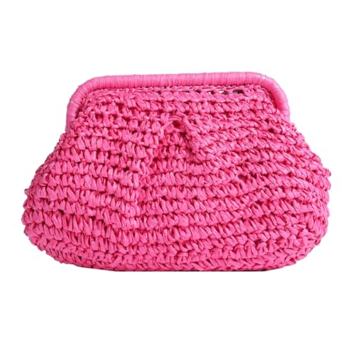 LERONO Taschen für Damen, modische Kettentasche, Umhängetasche, Stroh, gewebte Schultertaschen, trendige Strandtaschen für Mädchen und Frauen, große Kapazität, lässige Tasche, hot pink, Large von LERONO