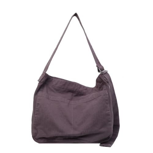 LERONO Umhängetasche für Damen, große Kapazität, Schultasche, Canvas, Umhängetasche, einfarbig, modische Reisetaschen für Damen, violett von LERONO