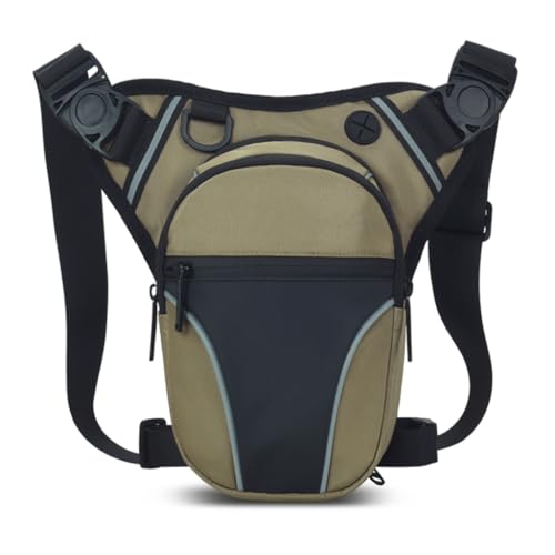 LERONO Wasserdichte Beintasche für Damen und Herren, Motorrad, Oberschenkeltasche, Bauchtasche, Hüfttasche für Outdoor, Wandern, Radfahren, Angeln, khaki von LERONO